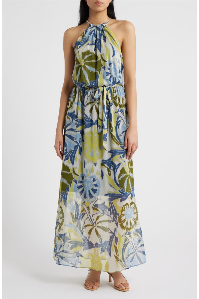 Floral Chain Neck Maxi Dress, Main, color, CREAM MULTI