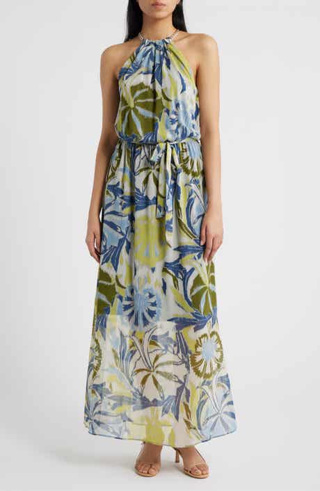 Floral Chain Neck Maxi Dress