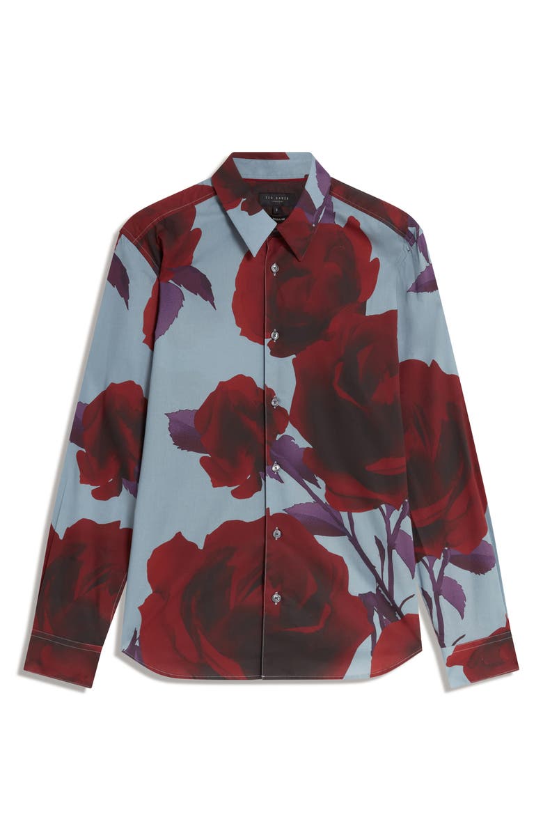 Ted Baker Givira Print Cotton Button-Up Shirt, Alternate, color, Teal-Blue