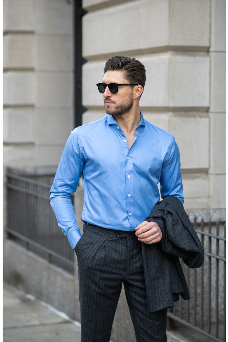 Twill Pima Cotton Collared Shirt, Alternate, color, Mid Blue Cut Away Extreme