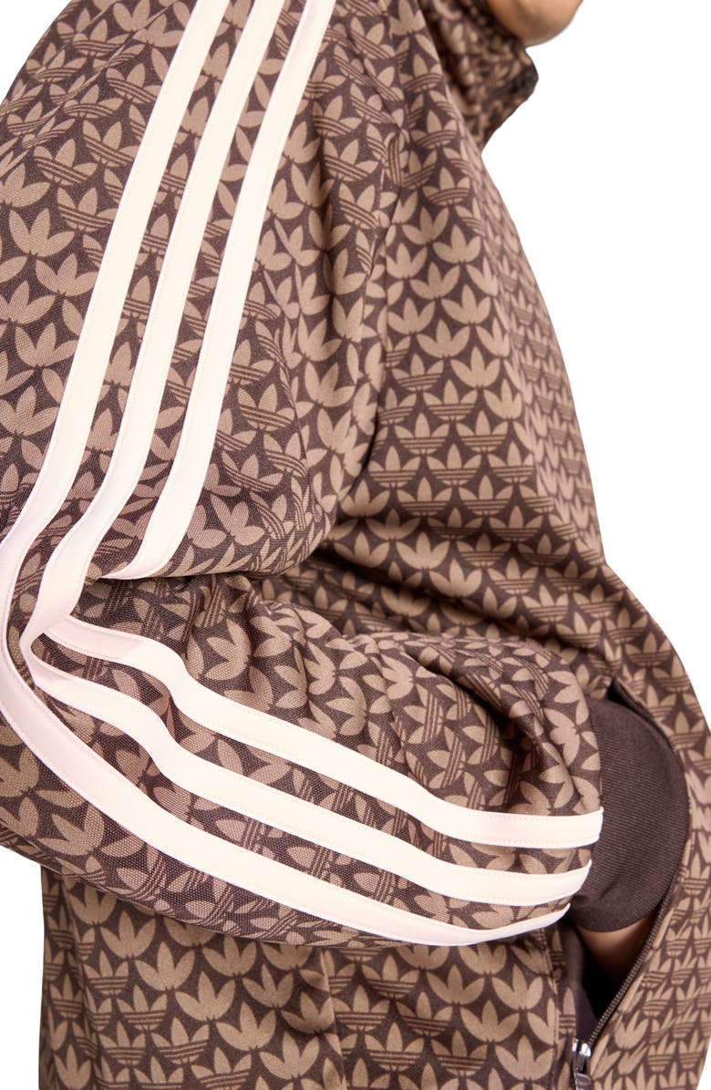 adidas Monogram Firebird Recycled Polyester Track Jacket, Alternate, color, Coffee/ Earth / Sandy Pink