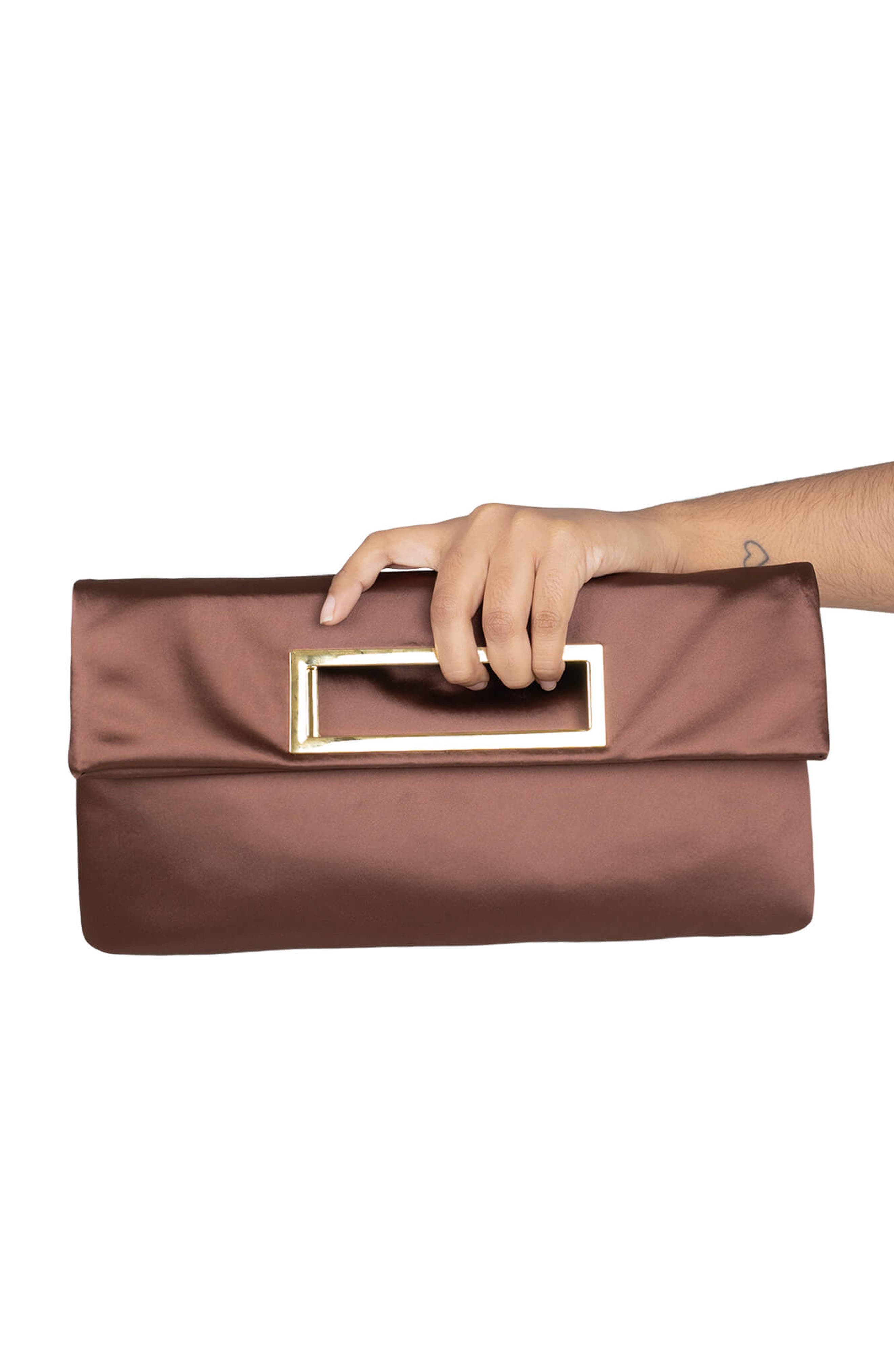 Jeffrey Campbell To-Go Satin Clutch, Alternate, color, Brown Satin