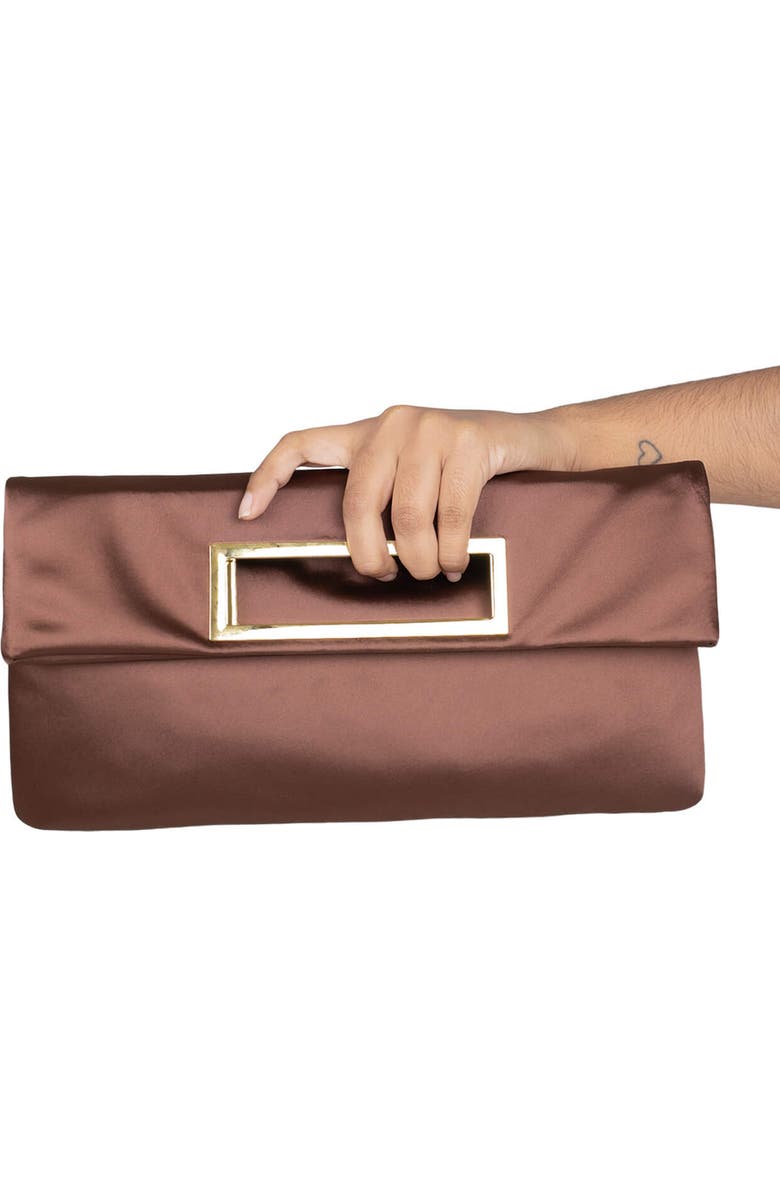 Jeffrey Campbell To-Go Satin Clutch, Alternate, color, Brown Satin