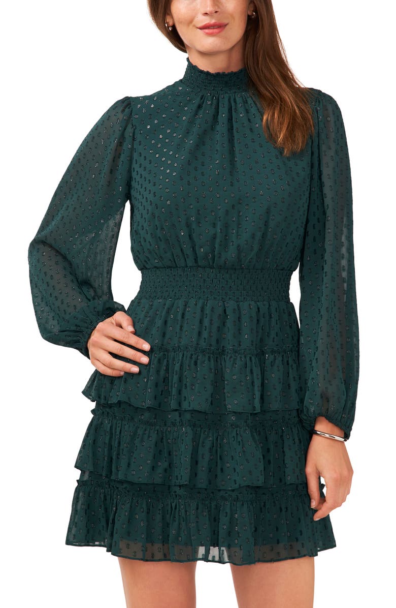 Halogen<sup>®</sup> Polka Dot Long Sleeve Tiered Ruffle Minidress, Alternate, color, 