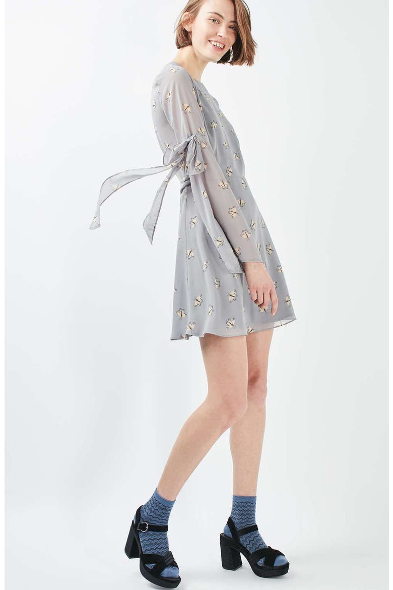 Moth Print Skater Dress, Alternate, color, LIGHT GREY