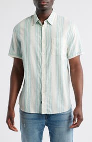 Rails Carson Stripe Short Sleeve Stretch Linen Blend Button-Up Shirt