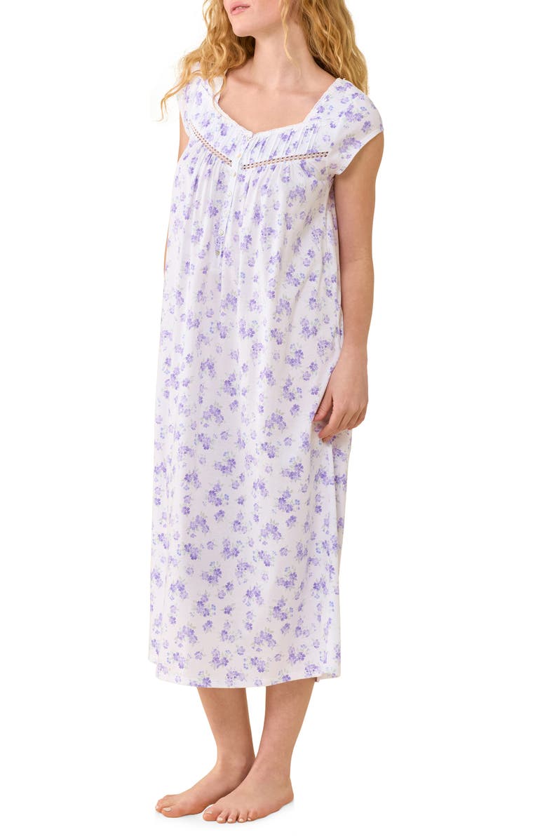 Eileen West Floral Cotton Lawn Long Nightgown, Alternate, color, White/ Purple Floral