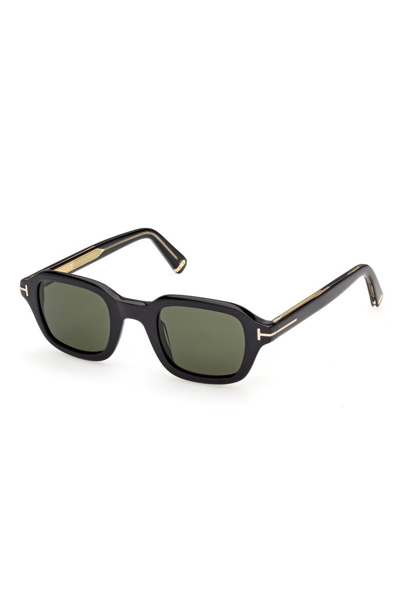 TOM FORD 46mm Small Square Sunglasses, Alternate, color, Black Yellow Gold / Green