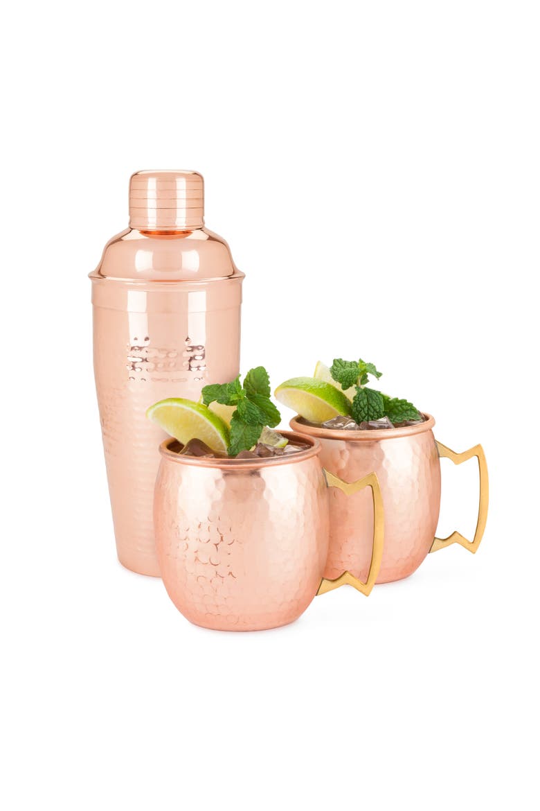 Hammered Mule Mug and Cocktial Shaker in Copper Set of 3, Main, color, Copper