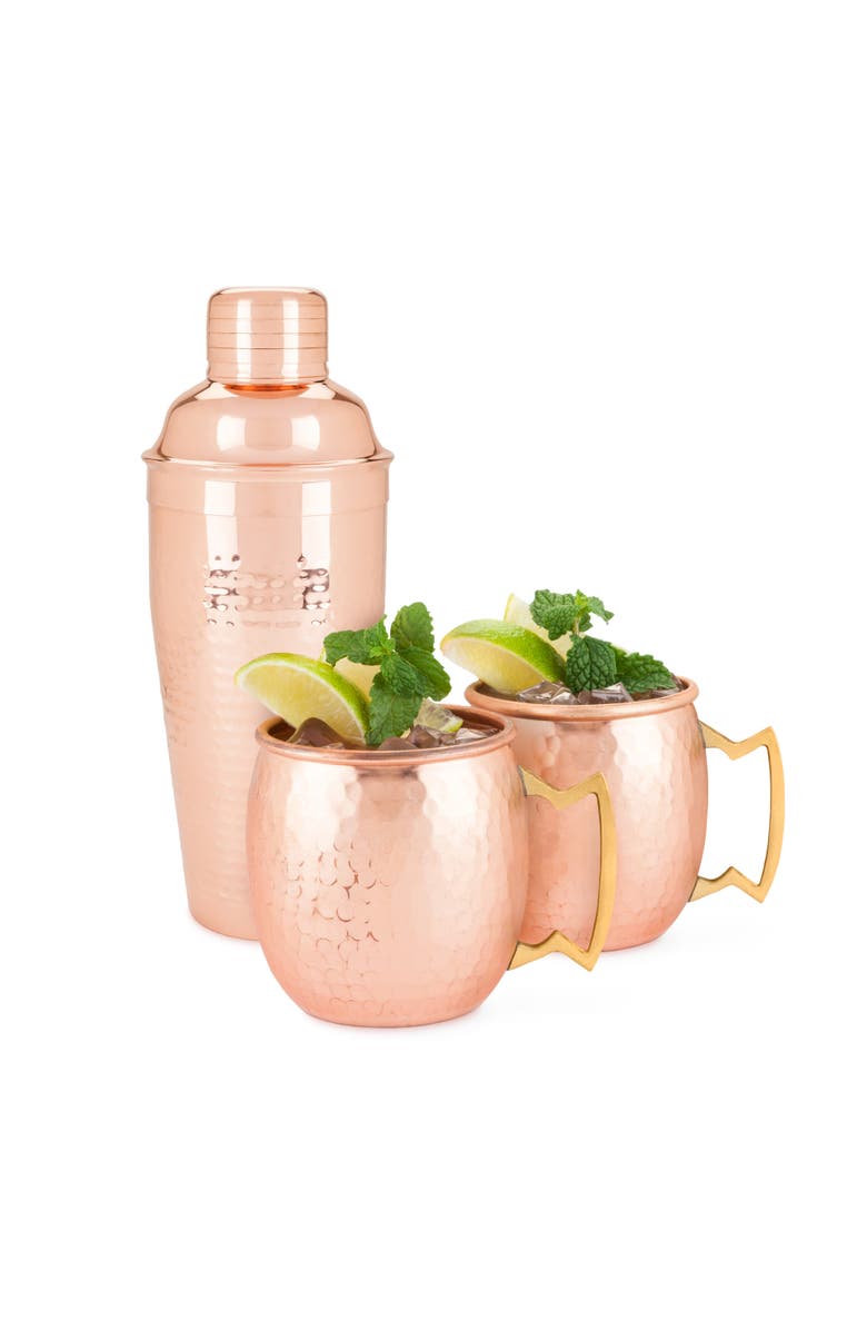 TWINE Hammered Mule Mug and Cocktial Shaker in Copper Set of 3, Main, color, Copper