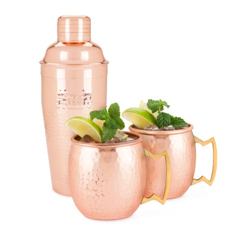 Hammered Mule Mug and Cocktial Shaker in Copper Set of 3
