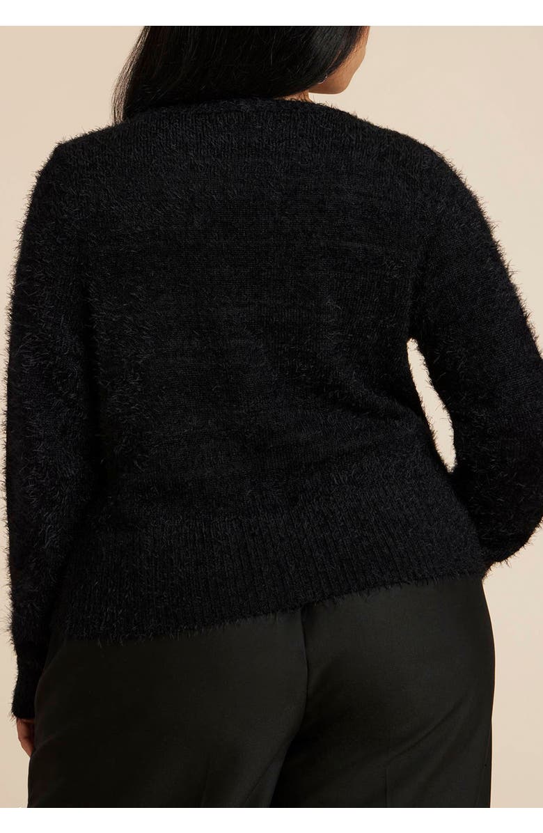 ELOQUII Fuzzy Cardigan, Alternate, color, Black Onyx