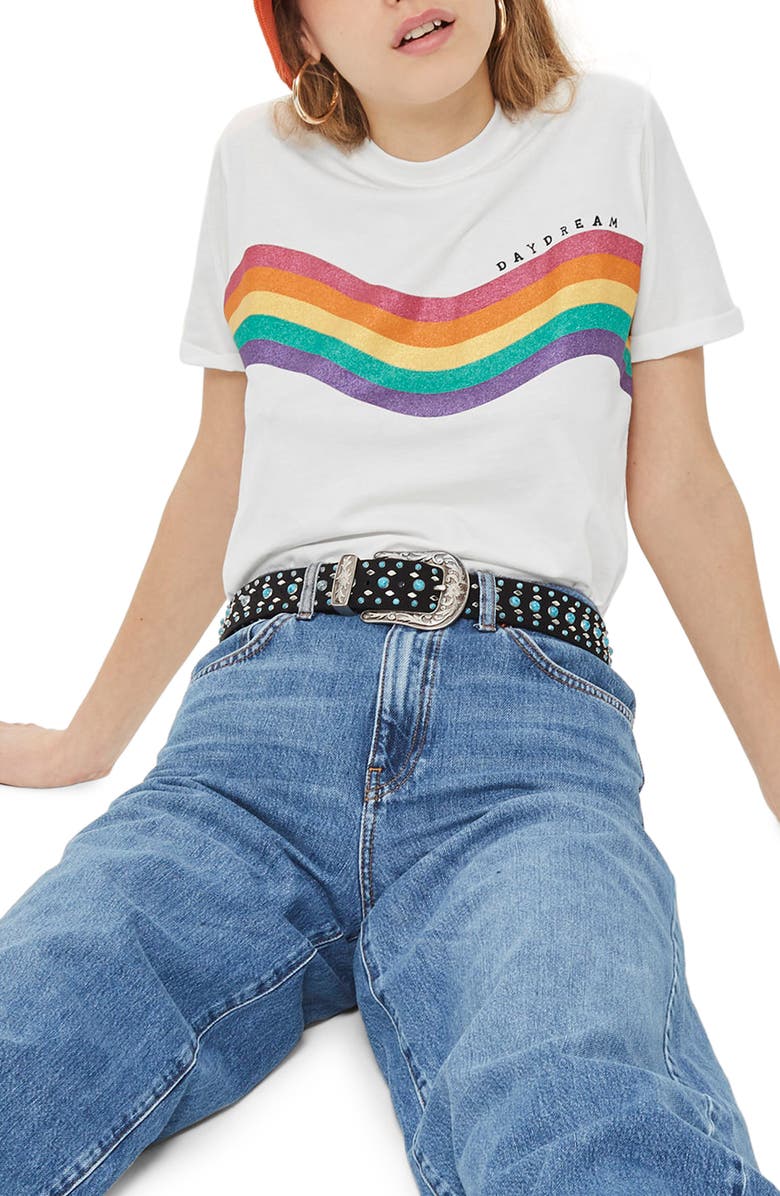 Topshop Day Dreamer Rainbow Tee, Main, color, 