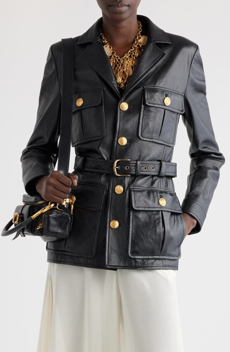 Chloé Belted Leather Jacket, Main, color, 