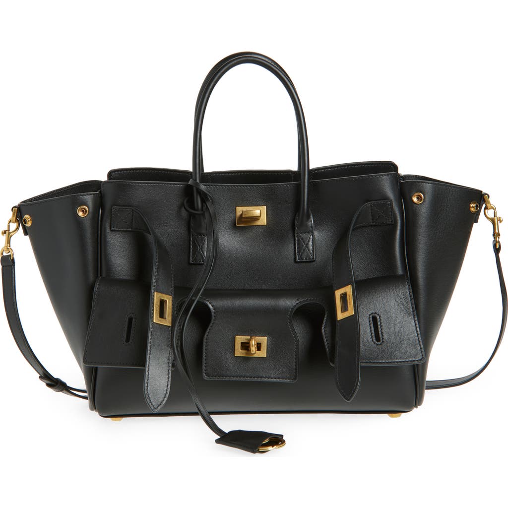 Balenciaga Black Leather Medium Carry All Bel Air Handbag