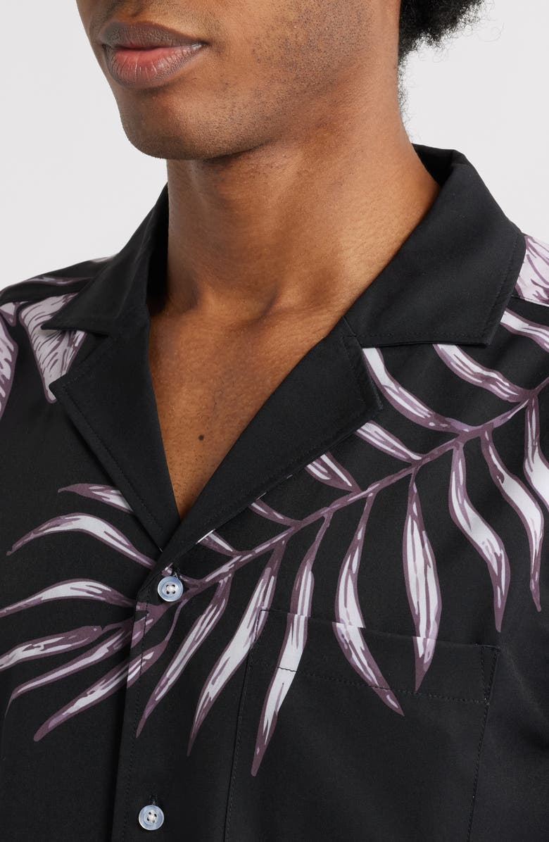 MAVRANS Tonal Jungle Print Short Sleeve Performance Camp Shirt, Alternate, color, Black