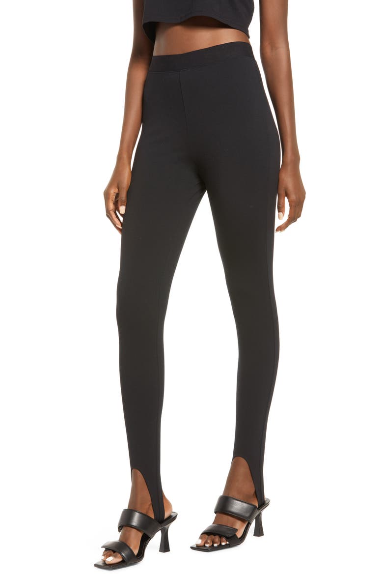 High Waist Stirrup Leggings, Main, color, BLACK