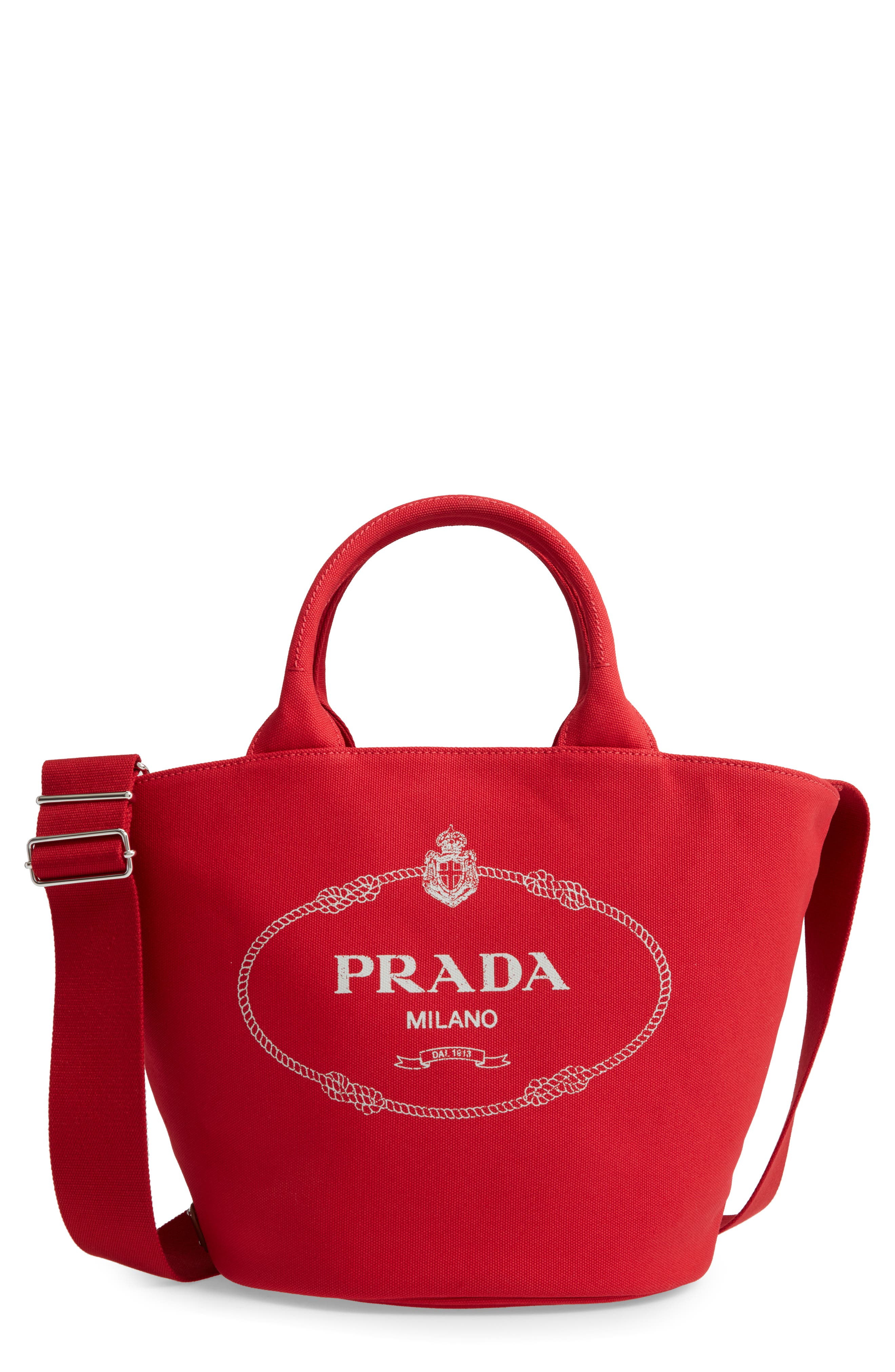 Prada Canapa Round Canvas Tote, Main, color, 