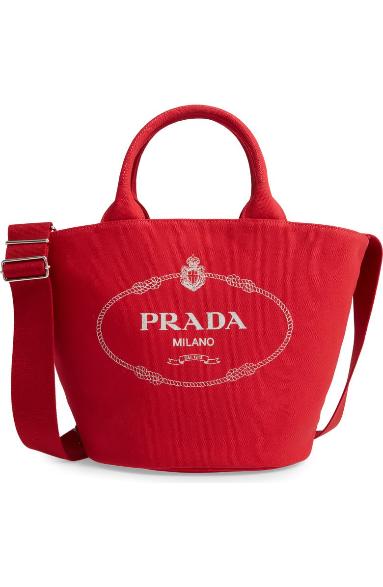 Prada Canapa Round Canvas Tote, Main, color,