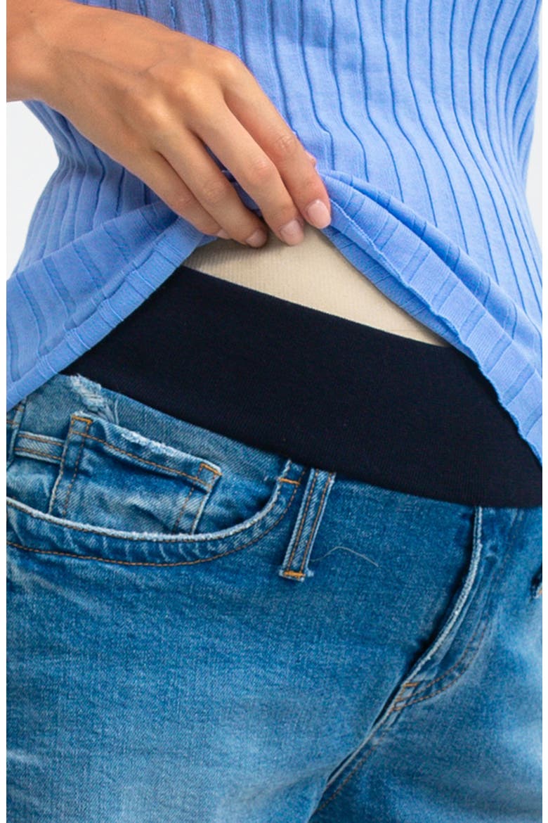 Distressed Maternity Denim Shorts, Alternate, color, MEDIUM BLUE