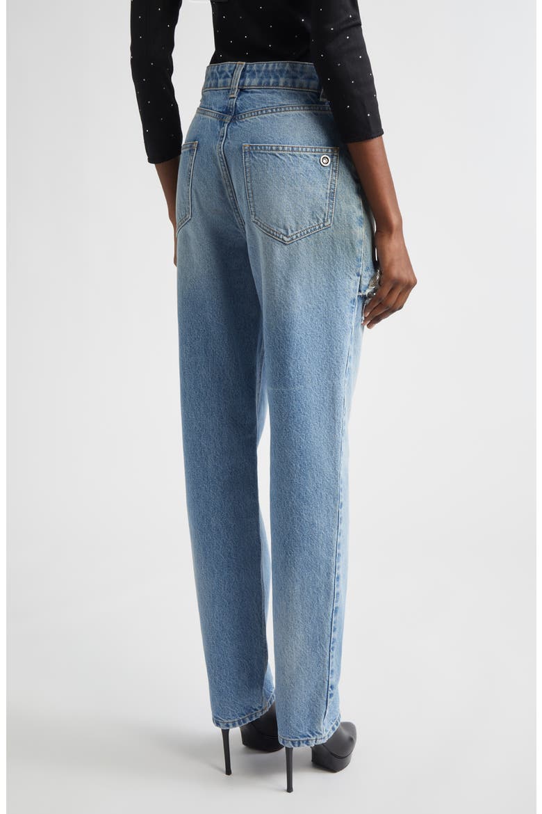 Crystal Slit Frayed Straight Leg Jeans, Alternate, color, MEDIUM BLUE