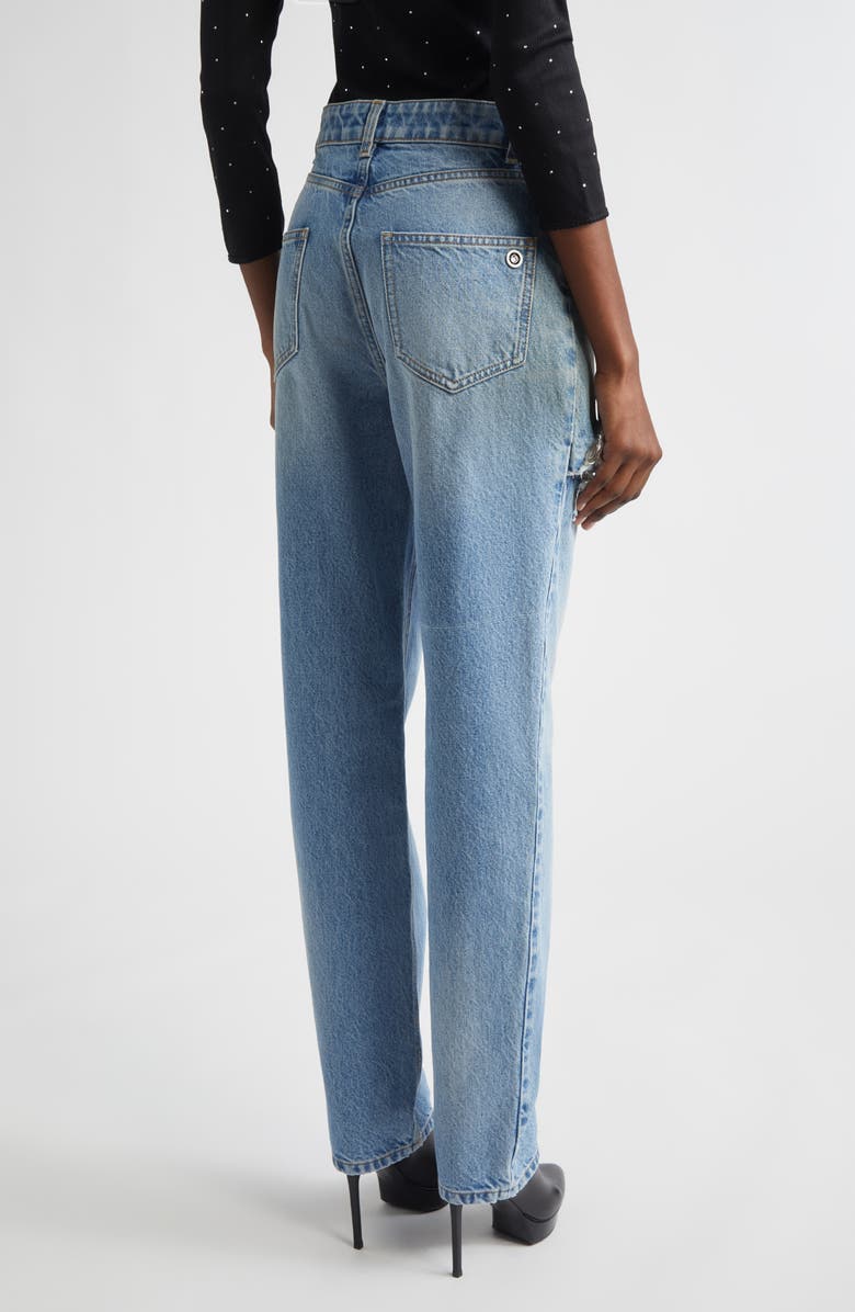 Area Crystal Slit Frayed Straight Leg Jeans, Alternate, color, Medium Blue