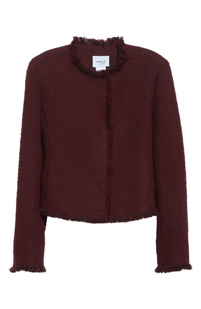 Akris punto Fringe Tweed Crop Jacket, Alternate, color, Blackberry