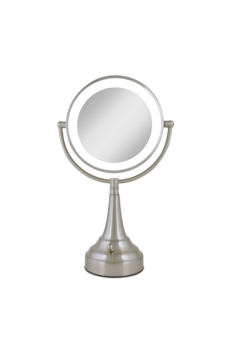 Lighted Makeup Mirror with 10X/1X Magnification, Battery & Cordless, Main, color, Satin Nickel