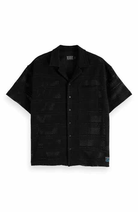 Scotch & Soda Relaxed Fit Open Knit Short Sleeve Button-Up Shirt