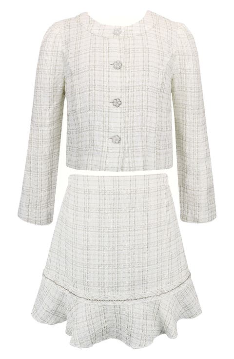 Kids' Bouclé Jacket & Skirt Set