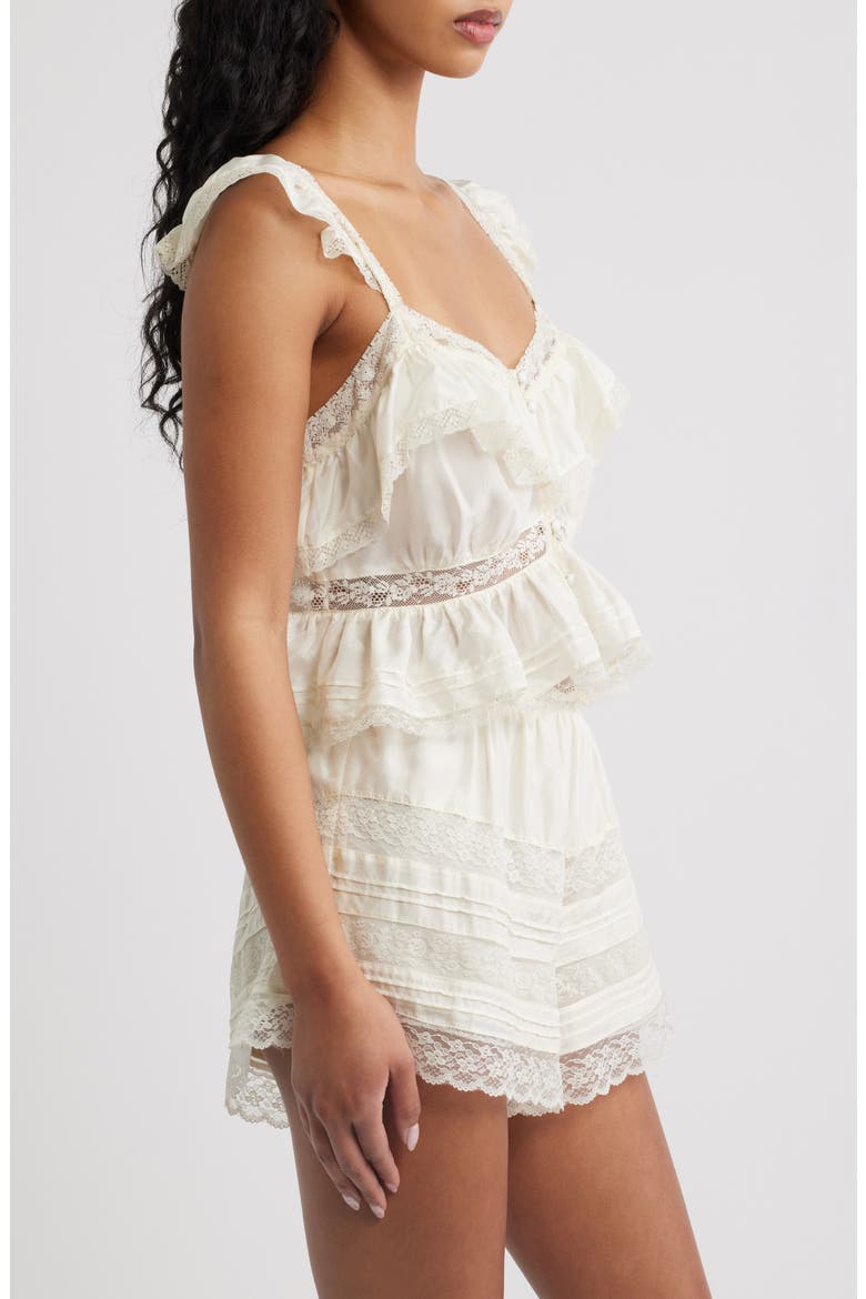 Linata Lace Trim Silk Top, Alternate, color, IVORY