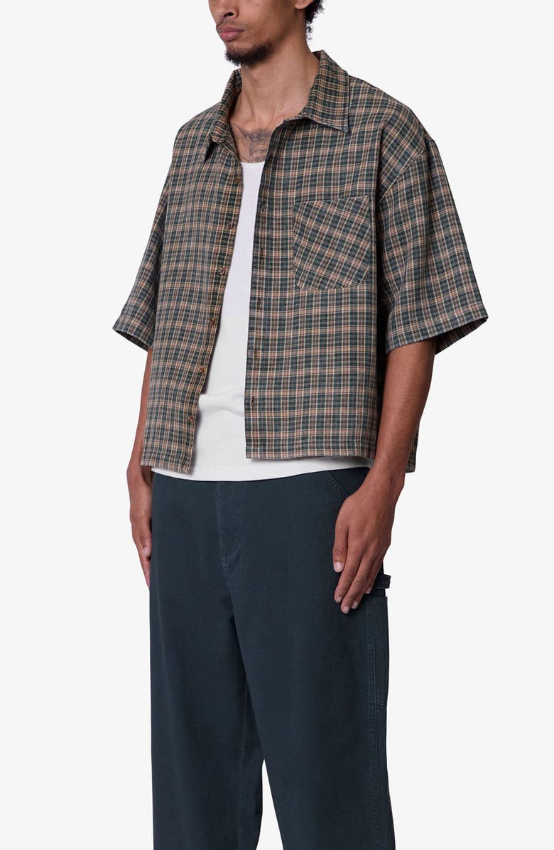 mnml Oversize Crop Plaid Short Sleeve Button-Up Shirt, Alternate, color, 