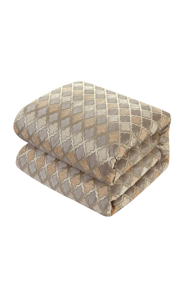 CHIC Sueann Chenille Geometric Scroll Design With Faux Silk Flange Border King Comforter Set - Beige - 9-Piece Set, Alternate, color, 