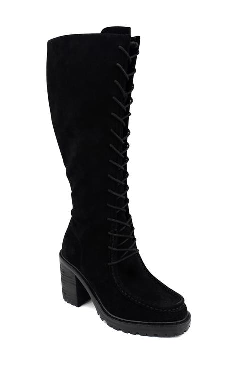 Knee high heeled combat boots online