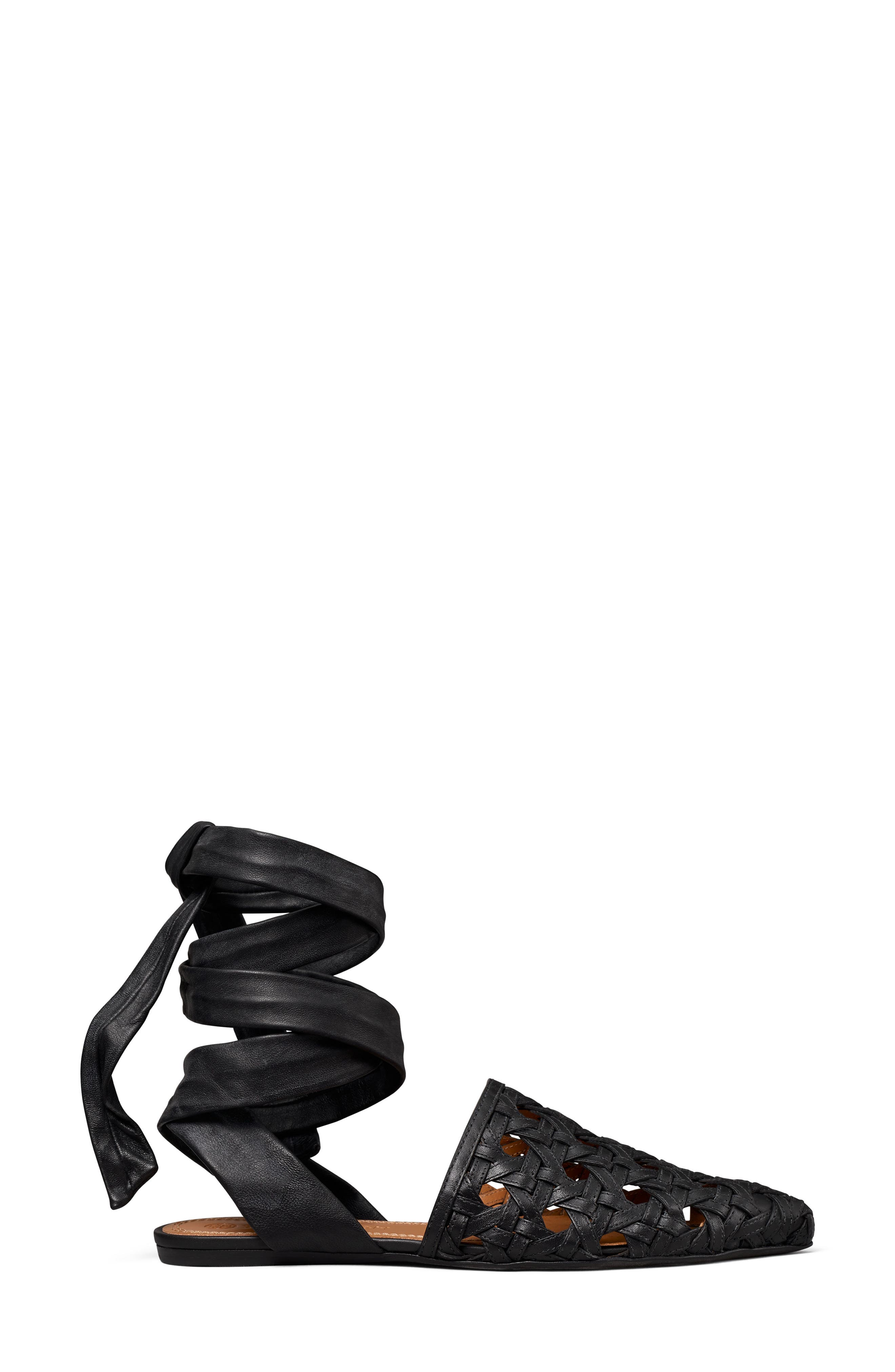 Tory Burch Basketweave Ankle Tie Pointed Toe Flat, Alternate, color, 