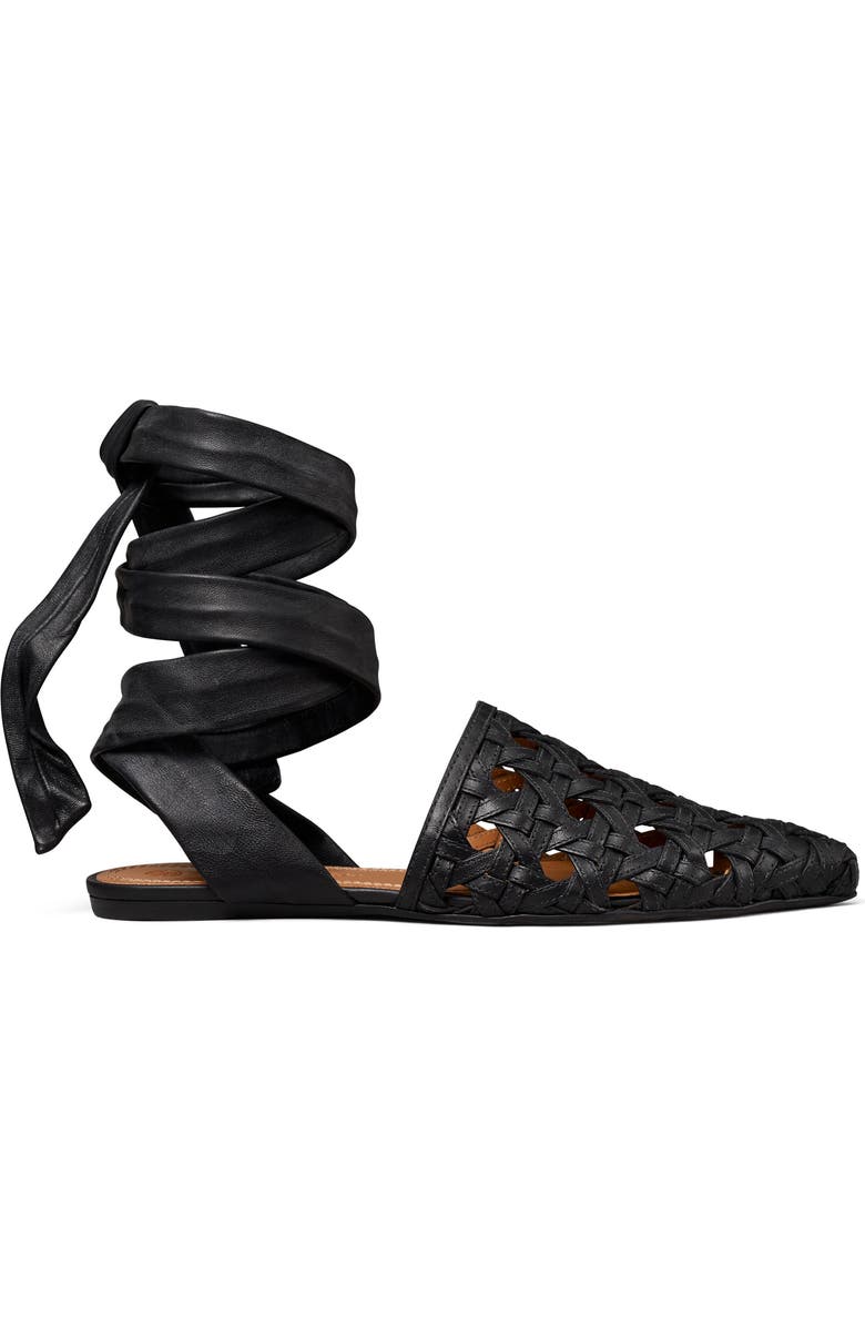 Tory Burch Basketweave Ankle Tie Pointed Toe Flat, Alternate, color,