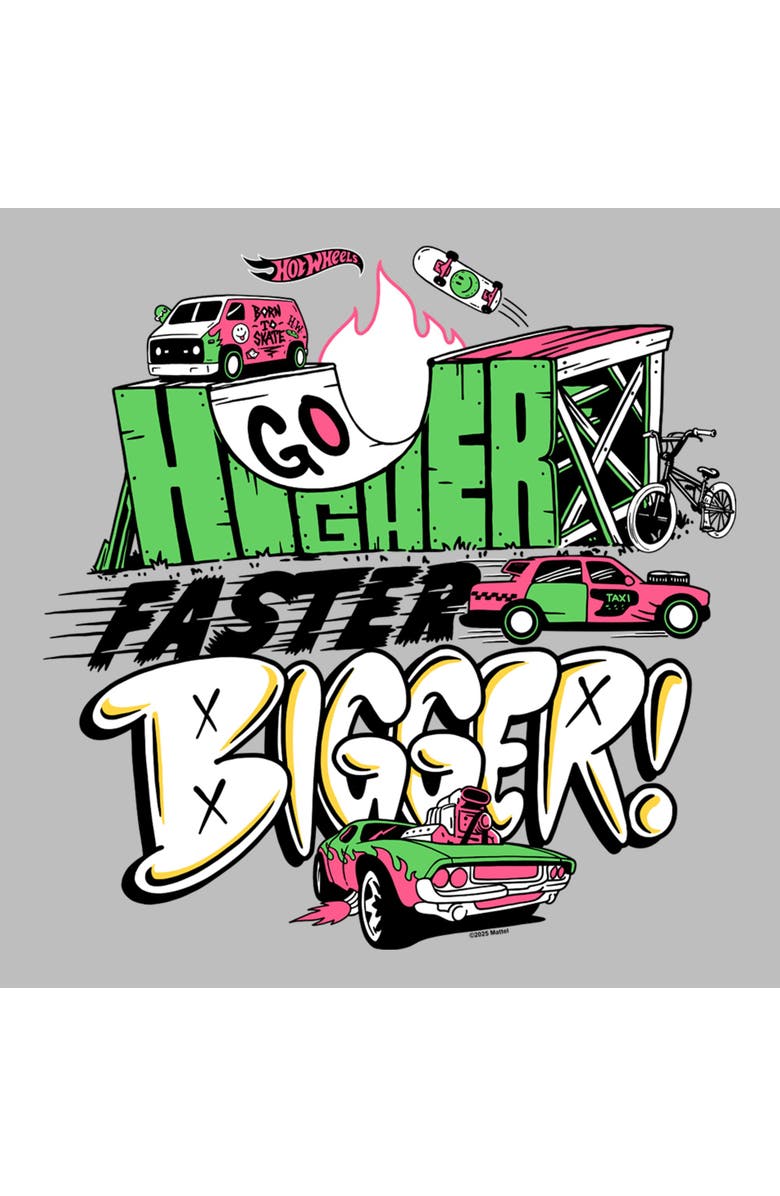 Hot Wheels Men's Hot Wheels Go Higher Faster Bigger  Graphic T-Shirt, Alternate, color, Ice Grey