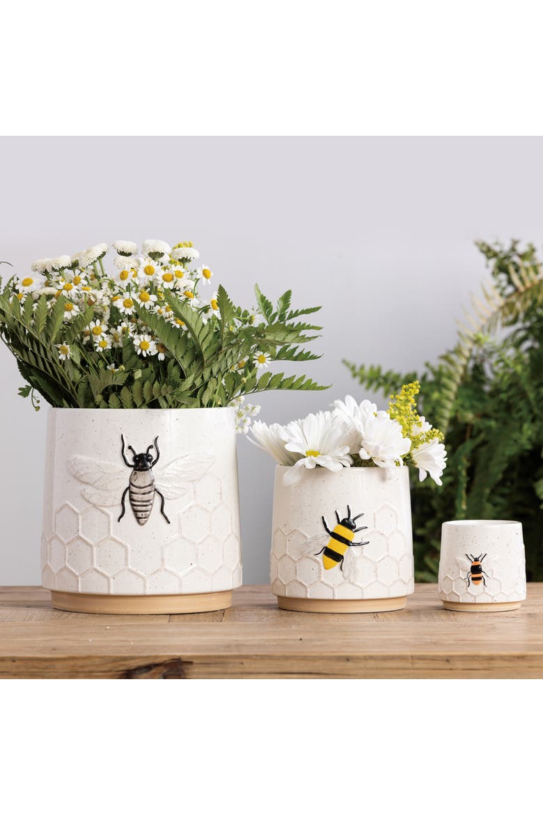 Dolomite Bee Planters Set of 3 Multicolored for Spring Garden Decor, Alternate, color, Multicolored
