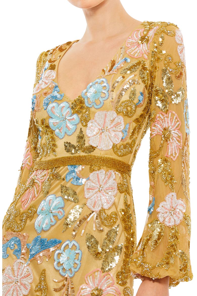 Floral Sequin Long Sleeve A-Line Cocktail Dress, Alternate, color, NUDE MULTI