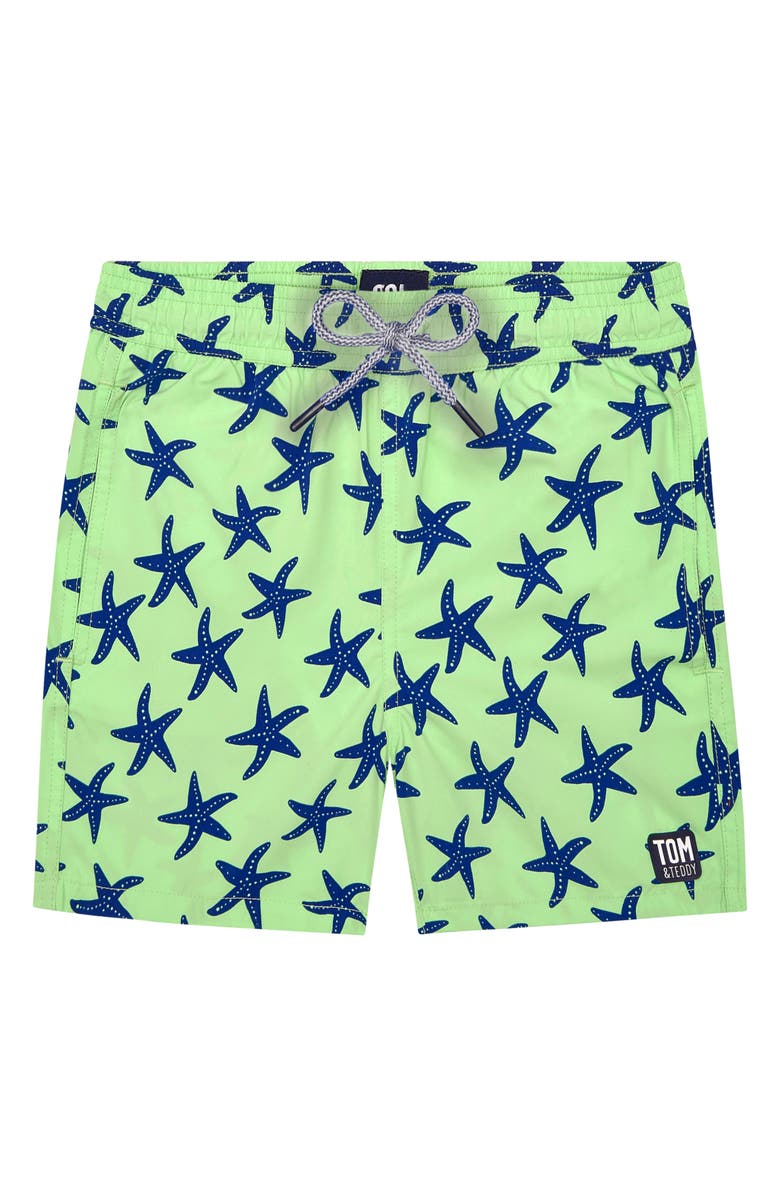 Tom & Teddy Starfish Print Swim Shorts, Main, color, 