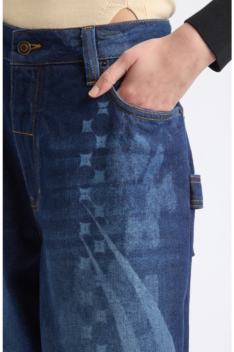 Laser Engraved Baggy Wide Leg Jeans, Alternate, color, DARK BLUE