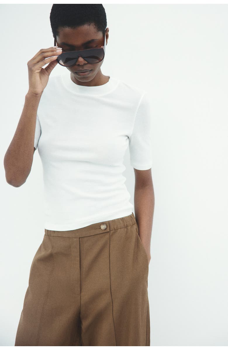 H&M Linen-blend Barrel Trousers, Alternate, color, Brown
