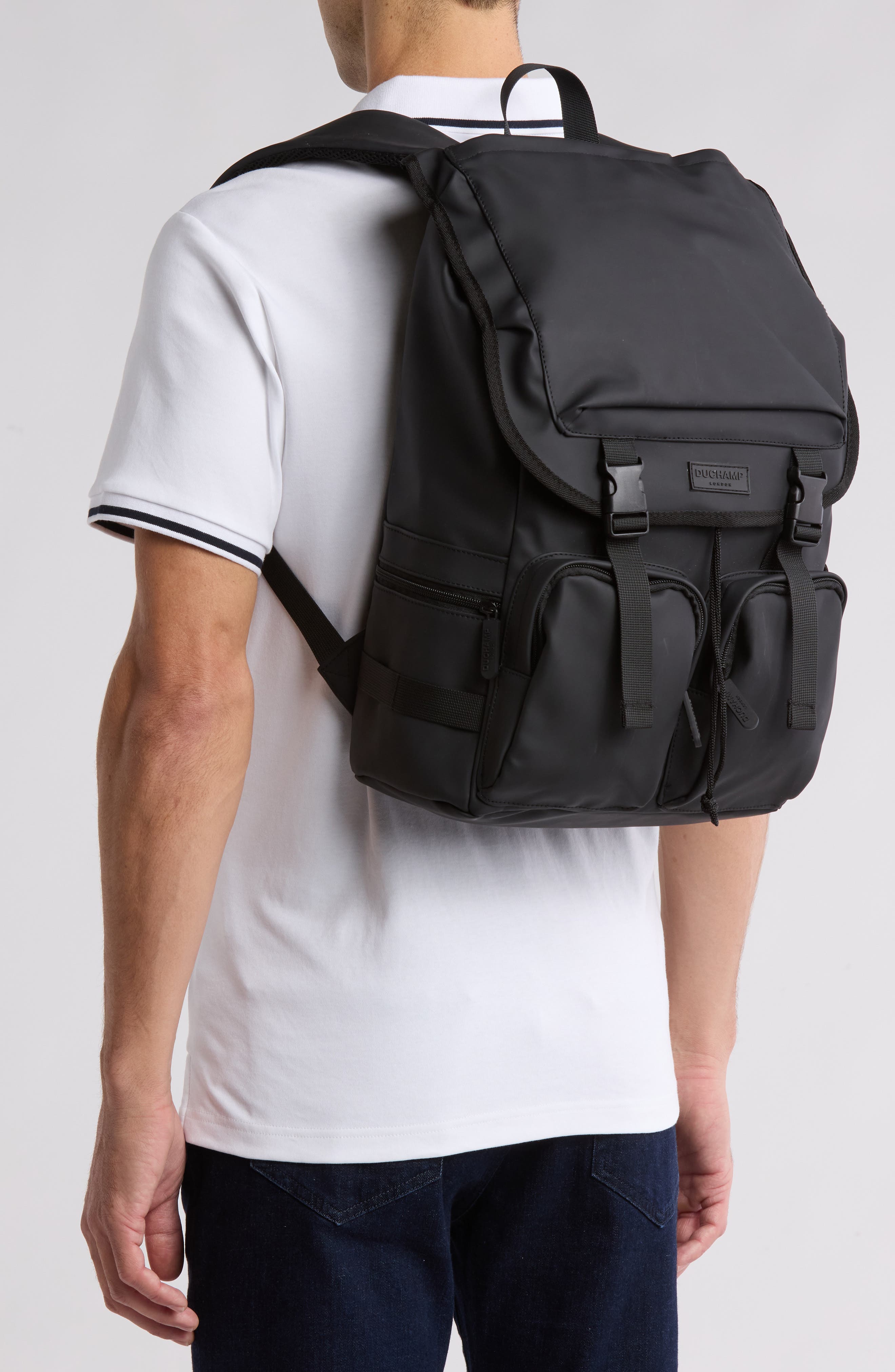 Duchamp Foldover Buckle Rubberized Backpack, Alternate, color, 