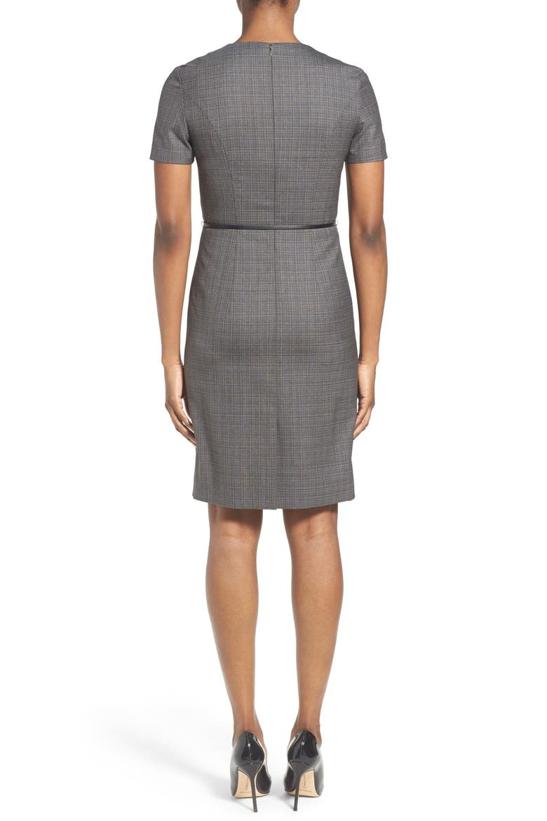 'Danyka' Belted Stretch Wool Sheath Dress, Alternate, color, GREY MELANGE