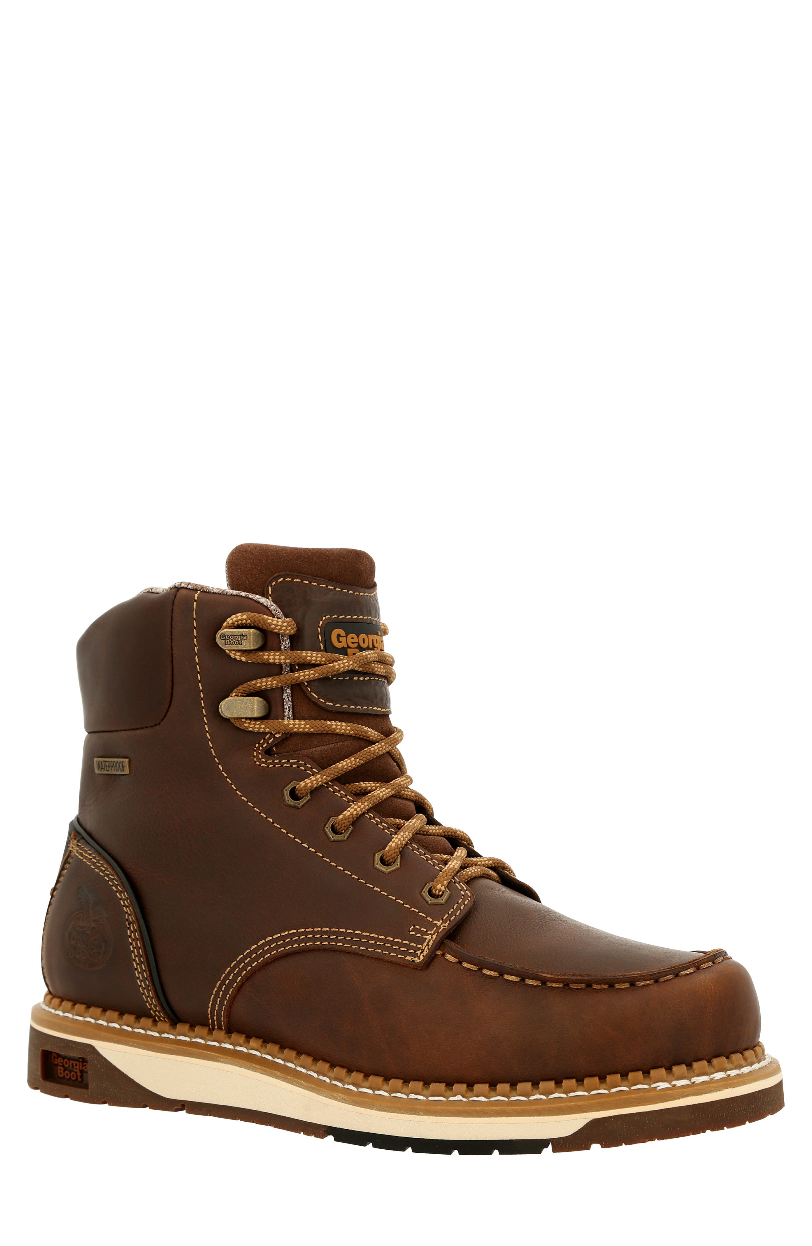 AMP LT Waterproof Wedge Work Boot, Main, color, BROWN