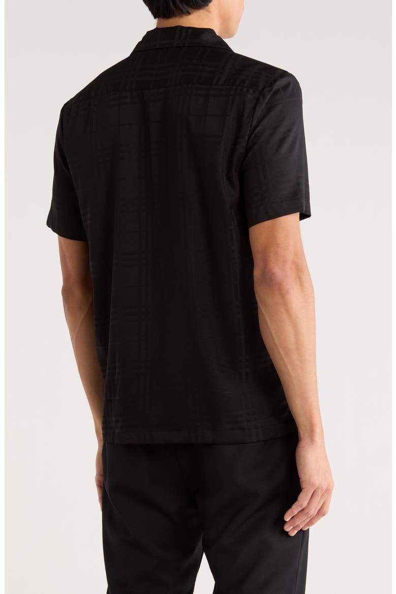 Plaid Jacquard Camp Shirt, Alternate, color, BLACK