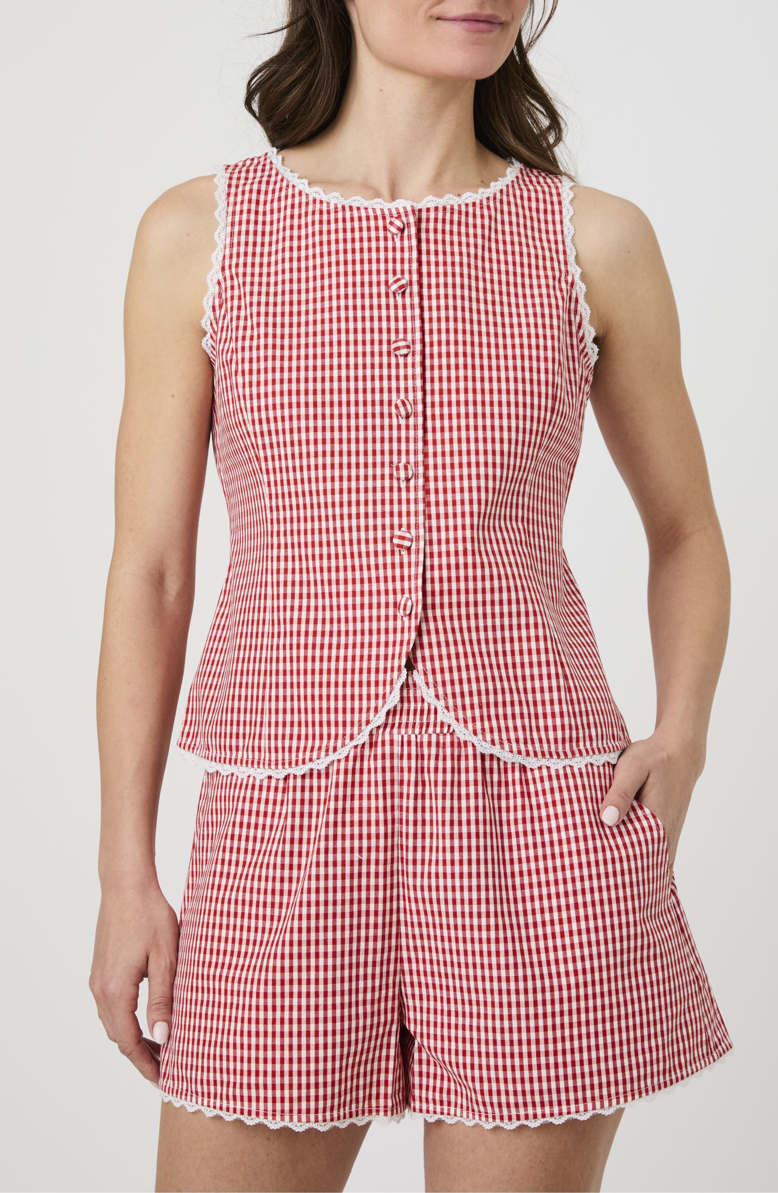 Lace Trim Gingham Vest - image 3