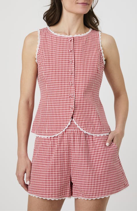 Lace Trim Gingham Vest