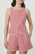 French Connection Lace Trim Gingham Vest