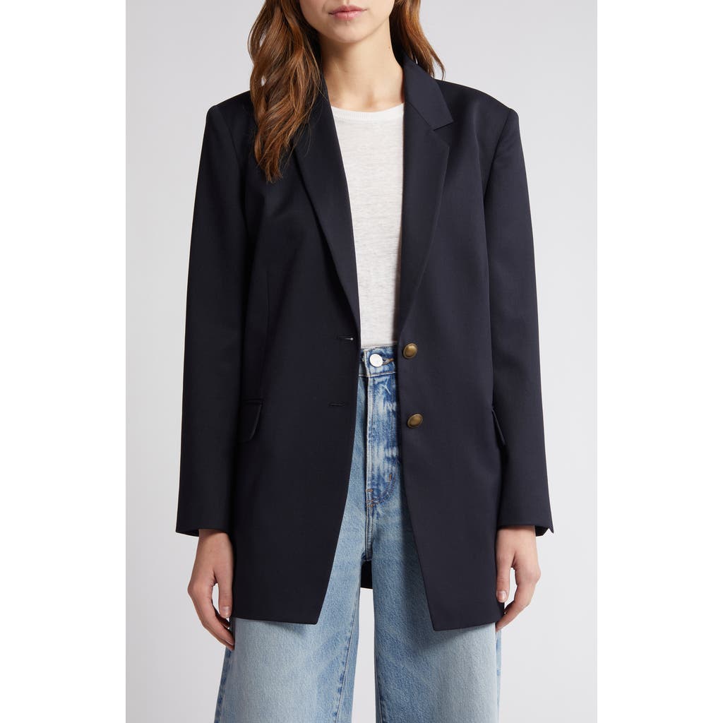 Frame The Oversize Wool Blend Blazer In Navy